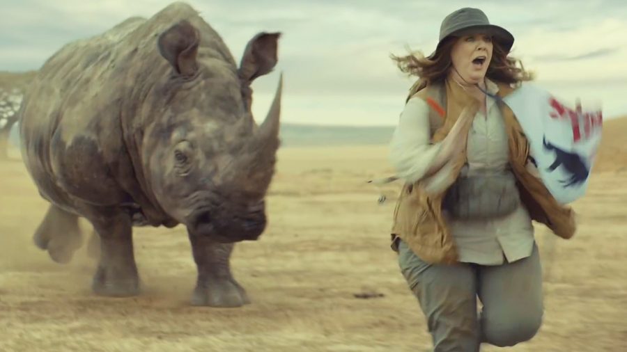 Melissa+McCarthy+runs+to+save+the+rhinos+in+Kias+2017+Super+Bowl+commercial.