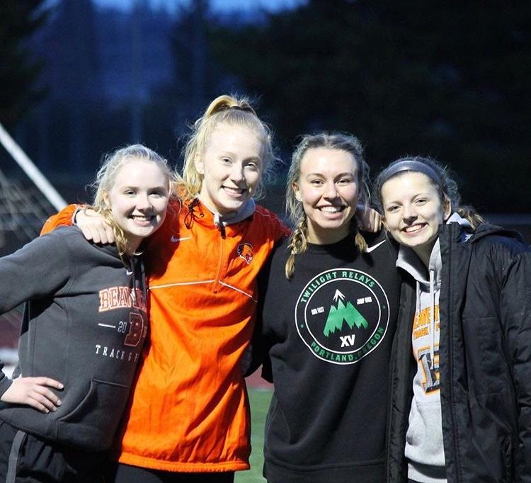 Left to right: Hailey Howard, Madilynn Johnson, Natalie Perkins, and Megan Elsom at the Mountainside meet after a successful meet.