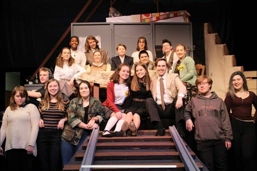 The cast and crew of BHS’ recent production of Anne Frank pose onstage. Mlodinoff, who played Anne Frank, will serve as a State Thespian Officer this coming year.