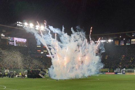 Fireworks go off on the field following the Portland Timbers win against Real Salt Lake on Saturday, December 4.