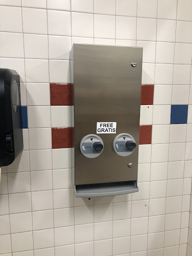 A menstrual product machine in a school bathroom. The machine was installed as part of Oregon's Menstrual Dignity Act passed in 2021. 